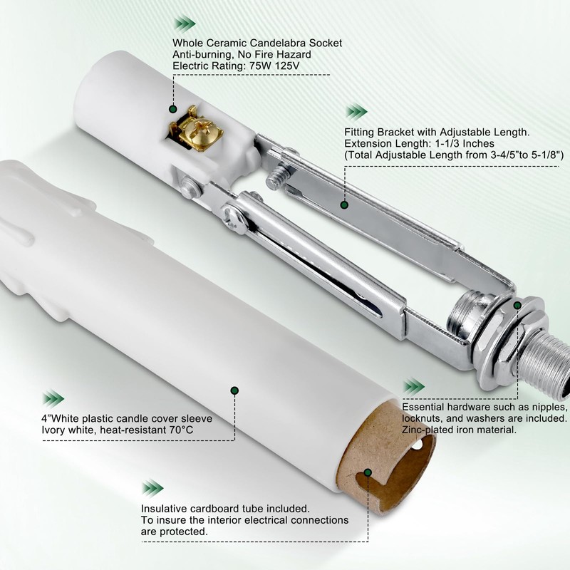 Candelabra E12 Light Socket,Length Adjustable Ceramic Bulb Socket for Chandelier