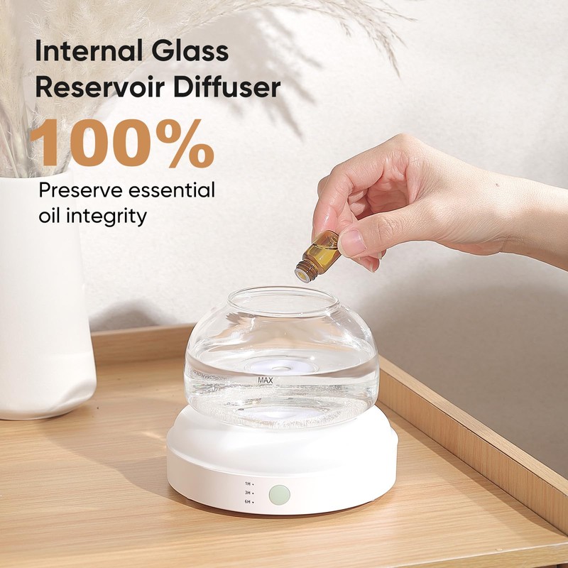 Lecdura Glass Essential Oil Diffuser, 200ml Ultrasonic Aroma Diffusers with