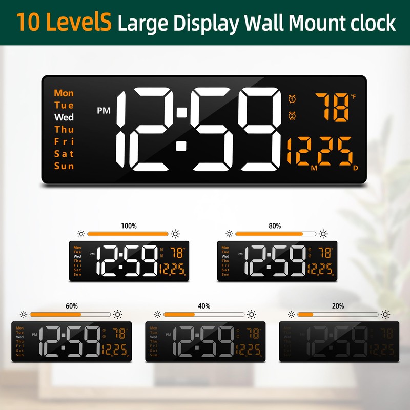 LEIKE 16" Large Digital Wall Clock Timer,Remote Control,2 Alarms, LED