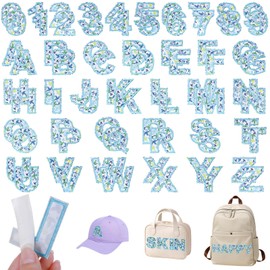 72Pcs Letters Patch Stickers for Kids Clothing A-Z Alphabet Applique, Number Patch 0-9, Cute Letters Fabric Stick on Jackets Hats Bags DIY Crafts Blue