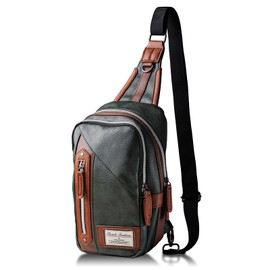 RONDE Crossbody Bag, Leather X Mesh Back, Shoulder Bag, One Shoulder Bag, Large Capacity, Crossbody Bag, Sports Bag, Men's, Khaki