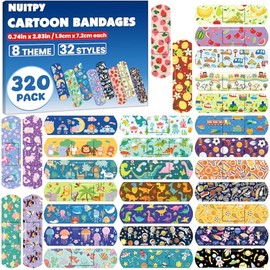 320 Pack Kids Cartoon Bandages, 32 Styles Adhesive Bandages Kid, Flexible Adhesive Colorful Cute Cartoon Bandages for Boys Girls, Waterproof Bandage for Kids Protect Scrapes