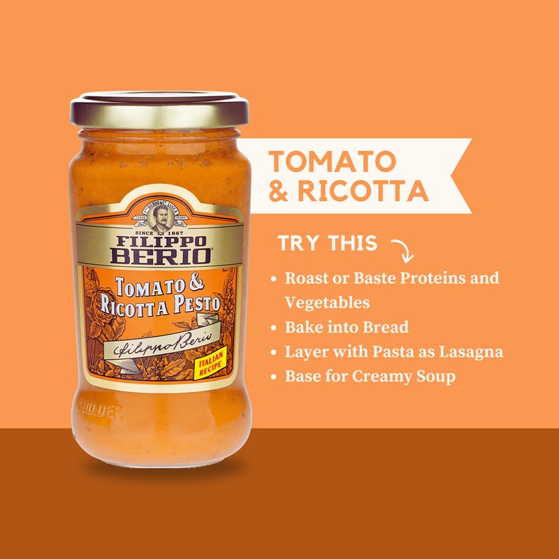 Filippo Berio Pesto, Tomato & Ricotta, 6.7 Ounce Glass Jar,