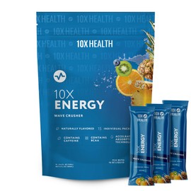 10X Health - Energy Wave Crusher - Energy Drink with 200mg Caffeine, BCAAs, B Vitamins, Accelerated Absorption - Tropical Punch Pre-workout Drink - 15 Drink Mix Packets (Wave Crusher - Energy)