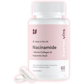 Bettervits Niacinamide Complex with Vitamin B3 Niacin, Marine Collagen, and Hyaluronic Acid – High-Strength Niacinamide Supplement for Energy Support – Natural Vitamin B3 Boost –