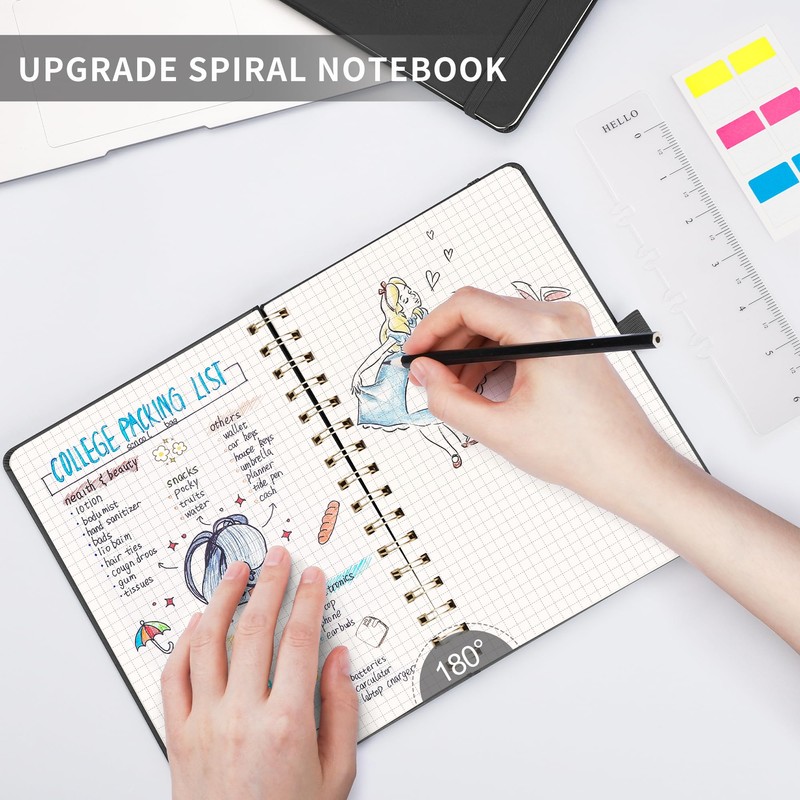 RETTACY Graph Paper A5 Notebook-Grid Notebook Leather Hardcover,Spiral Bound Notepad