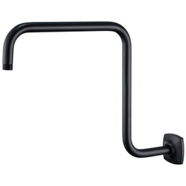 SWHYGER S Shape Shower Extension Arm with Flange, Stainless Steel High Rise Shower Head Extender Pipe, Horizontal Extension Standard 1/2" Connection- Bathroom Accessory, 16 Inch (Matte Black).