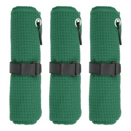 PATIKIL 24"x16" Microfiber Golf Towel, 3 Pack Tri-Fold Golf Towels Waffle Pattern Towels Absorption with D Clip, Hook and Loop Fastener, Dark Green