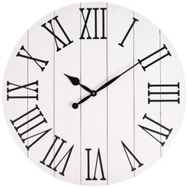 BEW 24 inch Farmhouse Wall Clock, Large White Wood Wall Clocks for Living Room Decor, Rustic Country Shabby Chic Shiplap Round Wooden Wall Clock Silent Battery Operated-Roman Numerals