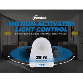 Westek Plug In Motion Sensor Outlet Light Control, 2 Pack - Indoor Motion Sensor Device Activates Lights When Motion is Detected - Ideal for Dark Hallways - 25ft Range, 6 Foot Cord (MLC12BC-4)