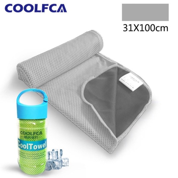 Coolfca Instant Cooling Towel, Easy to Shake, 12.2 x 39.4 inches (31 x 100 cm), Cooling, Antibacterial, Cool Core, Cool, Sports, Stylish, Heatstroke Prevention, UV Protection, Bottle Included (11 Gray Bottle)