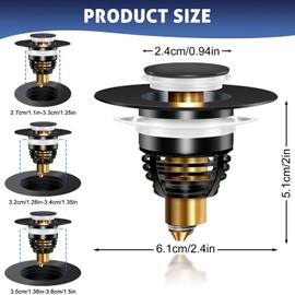 2 Pack Universal Bathroom Sink Stopper, Sink Strainer for 1.1-1.5 Inch Bullet Core Push Type Basin Pop Up Drain Filter,Bathtub Converter with Anti Clogging Filter Basket Hair Catcher(2PCS Black)