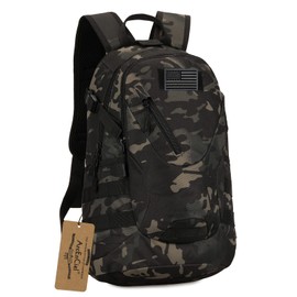 ArcEnCiel 20L Motorcycle Backpack Tactical Bag Rucksacks for Outdoor Camping Trekking with Patch(Black Camo)