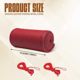 HEVLE Leather Steering Wheel Cover Lace Up, Car Wheel Cover, Universal Car Steering Wheel Protector with Needle Thread, 15 inch Steering Wheel Wrap Car Interior Accessories for Car Truck (Red, Hole)