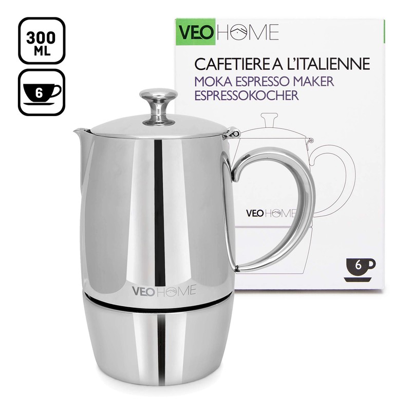 VeoHome Stovetop Espresso Coffee Maker - l Multi-Stove Stainless Steel