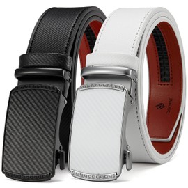DOOPAI Belt Men, 2 Pack Ratchet Belt Dress Adjustable 1 3/8" Genuine Leather Belt, Designer Belts for Men Metal Buckle, Belt Size Length Can be Cut, with Gift Box