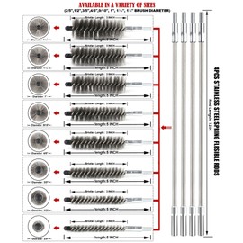 Ctsyuqoo 50 in Pipe Cleaning Brush Set with Stainless Steel Bristles, Wire Brush with 4pcs Stainless Steel Spring Flexible Rods, Stainless Steel Pipe Brush 8pcs for Auto Parts, Bottles, Tubes.