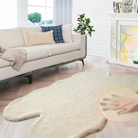 ORINOVA Light Brown Beige Fluffy Faux Fur Rugs for Bedroom Washable Furry Rug for Living Room Indoor Sheepskin Area Rugs 4x6 Nursery Rug