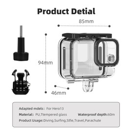60M/196FT Waterproof Case for Go Pro Hero 13/12/11/10/9 Black, Protective Underwater Dive Housing Shell with Bracket Accessories for Go Pro Hero 13/12/11/10/9 black Action Camera