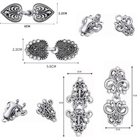 SSyang Pack of 4 Vintage Pullover Swirl Clip Cape Clips, 6.3 x 2.9 cm, 5 x 2 cm, for Dress, Retro Cardigan, Clip, Shawl Collar, Closure, Dress, Shirt, Button Clip for Girls, Women (Silver)