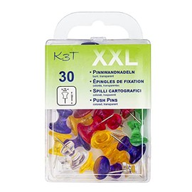 K3T 48359 Push Pins XXL Pack of 30 Assorted Colours 16 x 25 mm