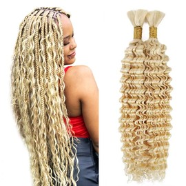 Evaxilc Deep Wave Human Hair for Braiding, Unprocessed, No Weft for Braiding Hair Extensions for Boho Braids, #613 Blonde Colour, 26 / 66 cm
