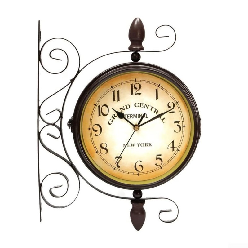 Antique Wrought Iron Wall Clock, Round Wall Hanging Double Sided