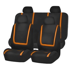 FH Group Car Seat Covers Full Set Unique Flat Cloth Orange Combo Silicone Anti-Slip Dash Mat, Rear Solid Bench Universal Fit Car Seat Protector Vans Truck SUV Interior Accessories Van Seat Covers