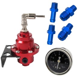 MiJunHD 1Pc Universal Adjustable Fuel Pressure Regulator with 1Pc Oil Filled Gauge & 4 Fitting Connectors for Most Cars and Trucks(Red)