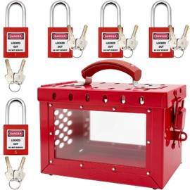 SAFBY Lockout Tagout Box Kit Portable Safety Group Padlock Box with 5 Loto Locks Lock Out Tag Out Station