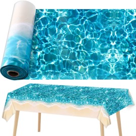 party greeting Under The Ocean Tablecloth Roll 100FT x 51 Inch Disposable Summer Beach Ocean Wave Plastic Table Covers Water Print Wall Backdrop for Summer Beach Pool Birthday Party Decoration