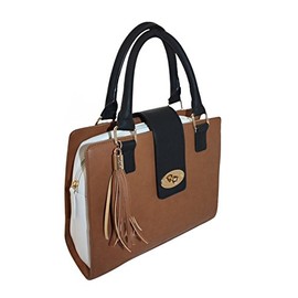 Eye Catch - Ladies Synthetic Faux Leather Retro Messenger Bags Satchel Handbag Tan Black