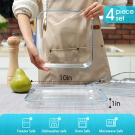 NUTRIUPS 4 Pack Glass Salad Plates, Tempered Glass Dinner Plate Set For Kitchen, Square Glass Serving Plates, Dishwasher & Microwave Safe (10" (Set of 4))