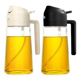 YARRAMATE 2Pcs Olive Oil Dispenser, 2 in 1 Oil Sprayer for Cooking, 16oz/470ml Glass Oil Spray Bottle, Food-grade Oil Dispenser and Oil Sprayer for Kitchen, Salad, Frying, BBQ (White &Black)