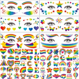 Hotoyannia 125 PCS Pride Face Tattoos Rainbow Face Tattoos, Include Two Sizes Pride Face Temporary Tattoos for Gay Pride Equality Parades Celebrations Pride Festival, Rainbow Arts and Crafts ﻿