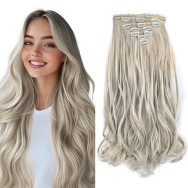 Vlasy Hair Extensions Clip in,7PCS Wavy Clip in Extensions,20 Inches Long Synthetic Clip on Hair Hairpiece Full Head for Women Girls(111#)