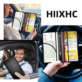 HIIXHC Car Registration and Insurance Holder, 9.4 x 5-inch Premium Leather Card Holder for Cards, Driver's Essentials vehicle Glove Box Organizer, Important Documents and Driver's License (Black)