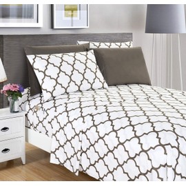 Elegant Comfort 6-Piece Quatrefoil Printed Deep Pocket Bed Sheet Set, Luxurious Silky 1500 Thread Count Bed Sheet Set Ultra Soft Wrinkle Resistant... 