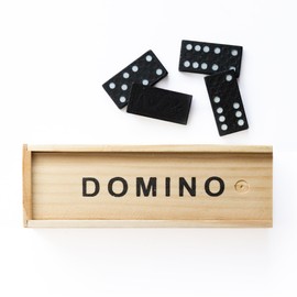 Chinchilla® Classic Domino Game in Wooden Sliding Lid Box, 28 Tokens, Dominoes, Wood Black, Ideal Toy for Children and Leisure Activities