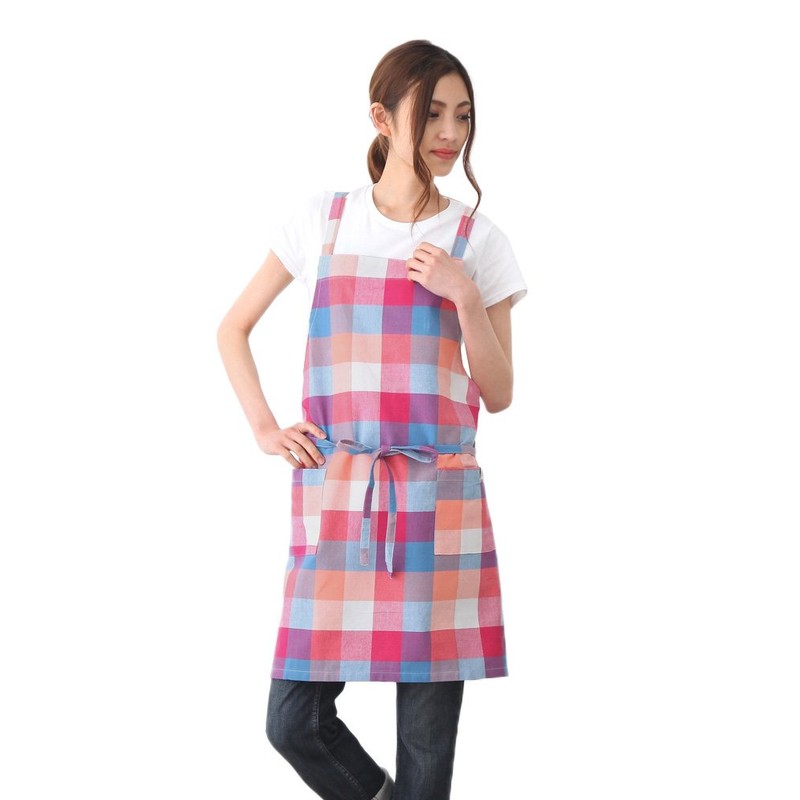 Lep 418901 Habituel Apron, Pink, Gingham Check, Length 28.7 inches