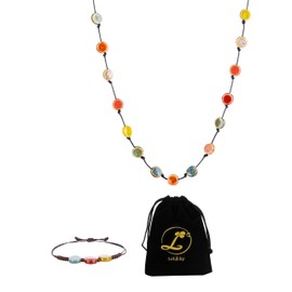 Boho Hippie Colorful Ceramic Beads Strand Necklace Bohemian Jewelry Gift for Women (Plate bead)