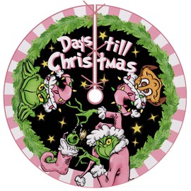 Fzbali Days Till Christmas Tree Skirt, 60 Inches Lace-up Cartoon Max Dog Extra Large Pink Xmas Tree Skirt, Funny Winter Holiday Party Indoor Decoration Home Decor