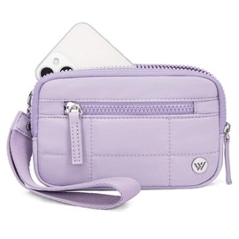 WESTBRONCO [Mother's Day]  Puffer Wristlet Wallets Bag for Women Waterproof Nylon Quilted with 3 Zipper Purse Credit Card Holder Phone RFID Blocking:_Lilac