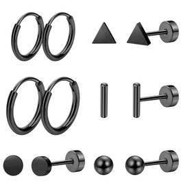 Staligue 6 Pairs Titanium Earrings for Women Men G23 Pure Titanium Earrings for Sensitive Ears Ball Dot Triangle 20G hypoallergenic Titanium Earrings Sets for Multiple Piercing Nap Flat Back Earrings