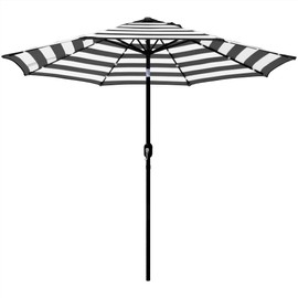 ABBLE 9 Ft Solar Led Lighted Outdoor Patio Stripe Umbrella with Tilt and Crank, Weather Resistant, UV Protective Umbrella, Durable, 8 Sturdy Steel Ribs, Market Outdoor Table Umbrella - Black and White