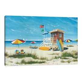 Beach Wall Art Blue Theme Ocean Canvas Painting, Coastal Landscape Prints Pictures for Bathroom Wall Decor, Stretched Canvas Wooden Framed Artwork for Home Wall Decor Ready to Hang (12x18 Inches)