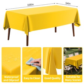 CXPSINC 8 Pack Plastic Tablecloth 54" x 108"Disposable Tablecloth Rectangle Plastic Table Cover for 6 to 8 Foot Tables Indoor or Outdoor Parties Birthdays Weddings Christmas Anniversary (Yellow)