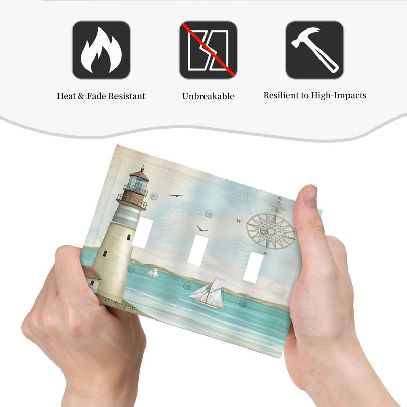 Nautical Lighthouse Ocean Coastal Compass 3 Gang Light Switch Covers