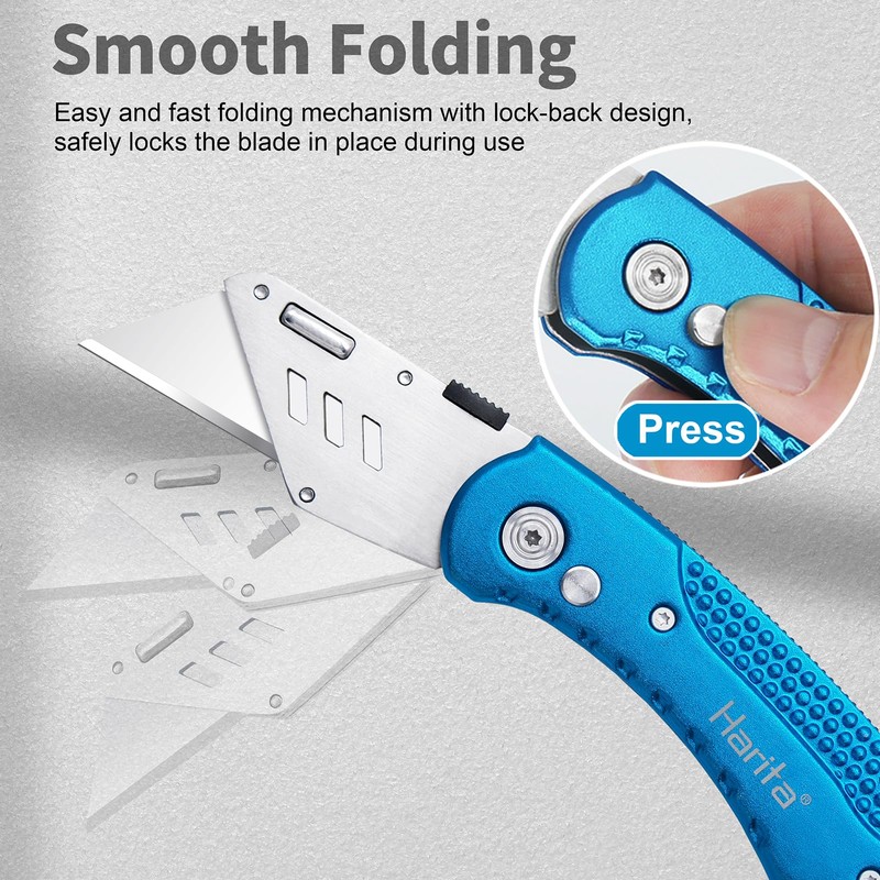 Harita Folding Utility Knife Box Cutter Quick Change Blades, Back-lock