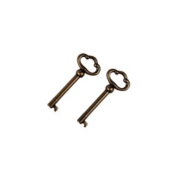 KY-2AB Skeleton Key Antique Brass Plated Hollow Barrel Old Furniture Keys for Cabinets, Doors, Cabinets, etc - 2 Pack